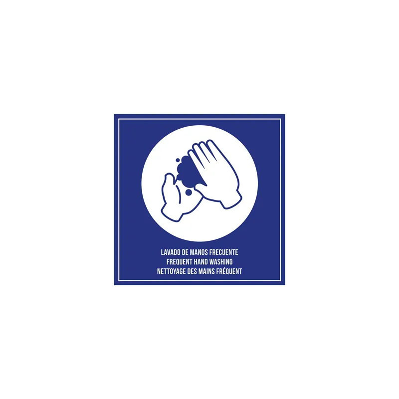 PLAQUE AUTO-ADHESIVE "NETTOYAGE DES MAINS FRÉQUENT"   12x12 CM BLEU METACRYLATE (1 UNITÉ)