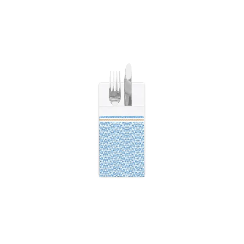 SERVIETTES KANGOUROU LIKE LINEN 'AZUR' 70 G/M2 40x40 CM BLANC/BLEU SPUNLACE (700 UNITÉ)
