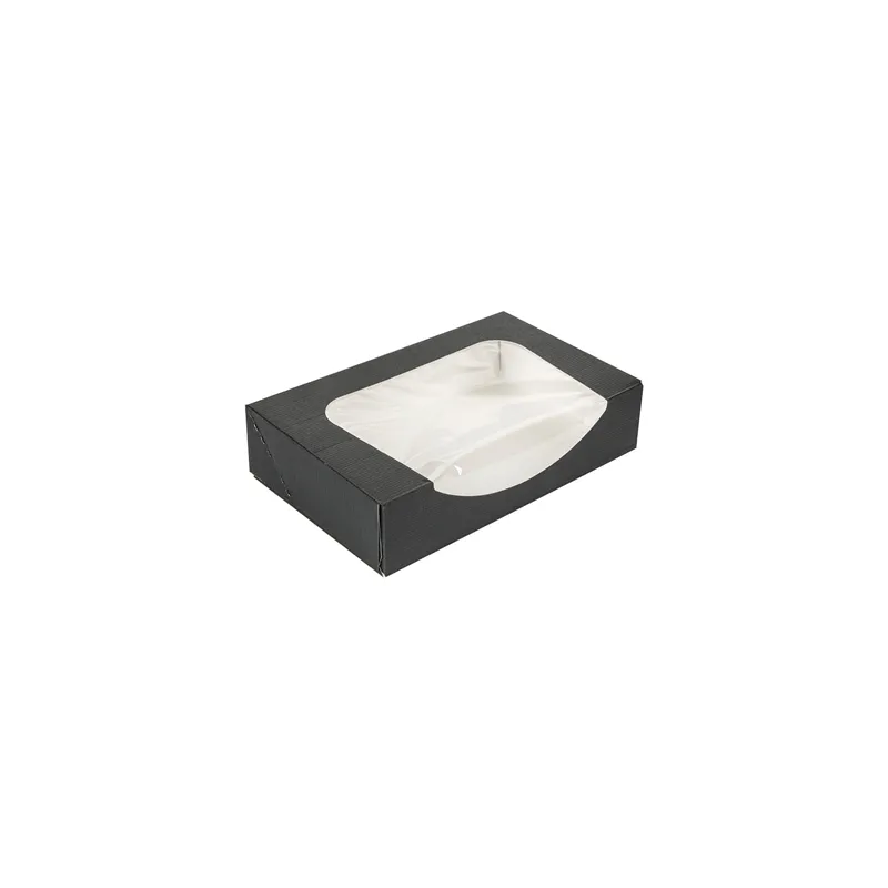 RÉCIPIENTS SUSHI+FÊNETRE THEPACK  19,7x12x4,5 CM NOIR CARTON NANO-MICRO + OPP (400 UNITÉ)