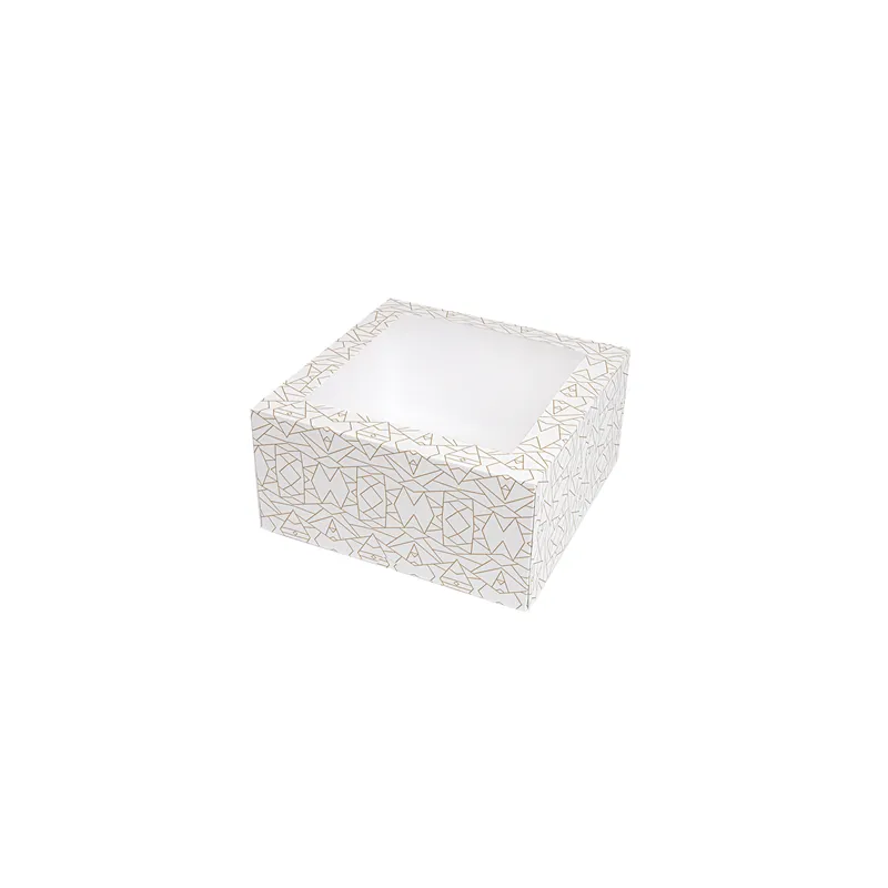 BOÎTES PÂTISSERIES AVEC FENÊTRE THEPACK 'DECO'  24x24x12 CM BLANC CARTON NANO-MICRO + OPP (50 UNITÉ)
