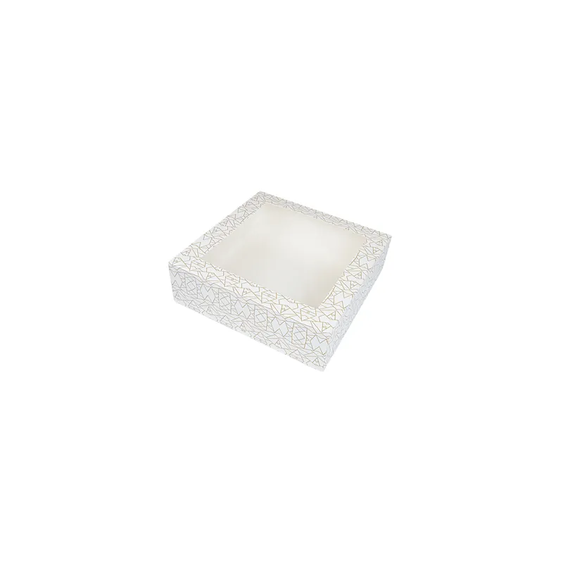 BOÎTES PÂTISSERIES AVEC FENÊTRE THEPACK 'DECO'  32x32x10 CM BLANC CARTON NANO-MICRO + OPP (100 UNITÉ)