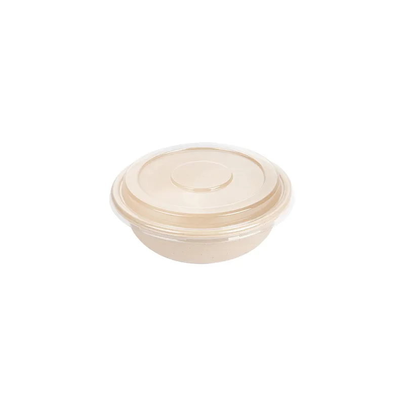 COMBO SALADIERS+COUVERCLES BIONIC 750 ML Ø 17,5x7,8 CM NATUREL BAGASSE (200 UNITÉ)
