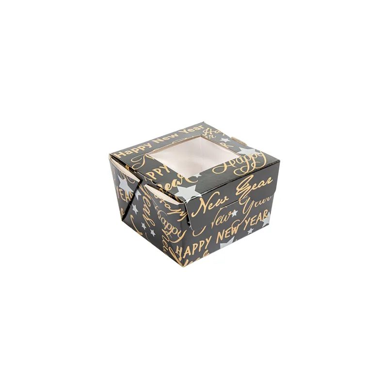 PETITES BOÎTES AVEC FENÊTRE 'HAPPY NEW YEAR' 300 ML 300 G/M2 8x7,5x5,5 CM NOIR CARTON (600 UNITÉ)