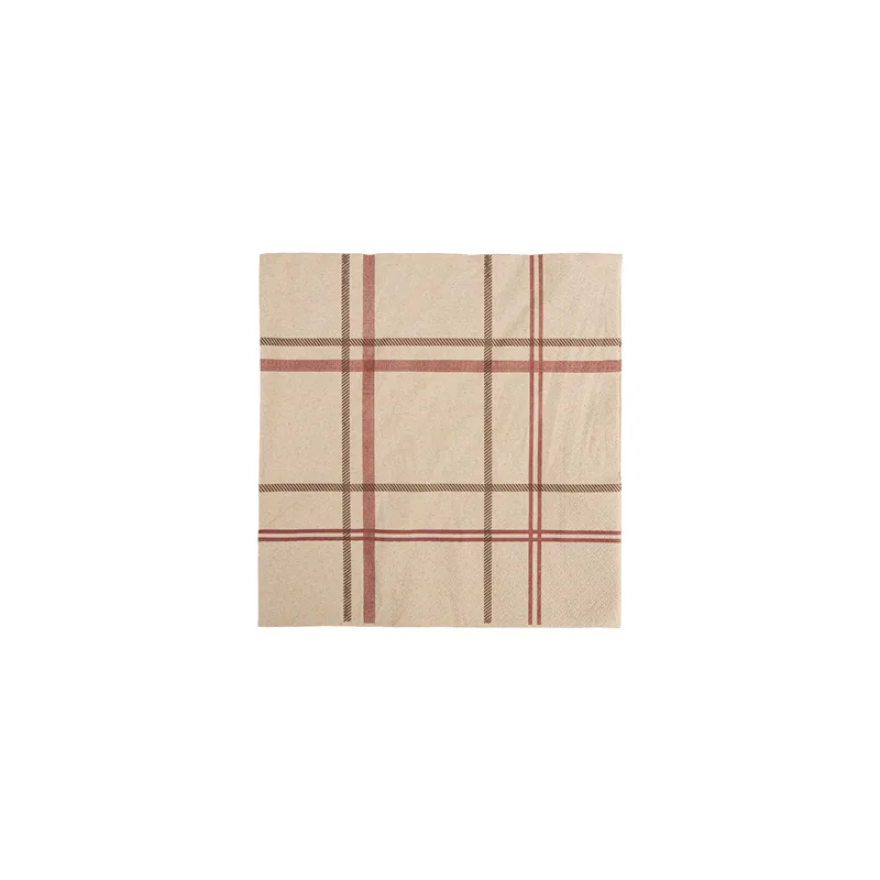 SERVIETTES ECOLABEL 2 PLIS P. 1/4 FEEL GREEN 'TARTAN' 18 G/M2 40x40 CM NATUREL OUATE RECYCLÉE (1600 UNITÉ)
