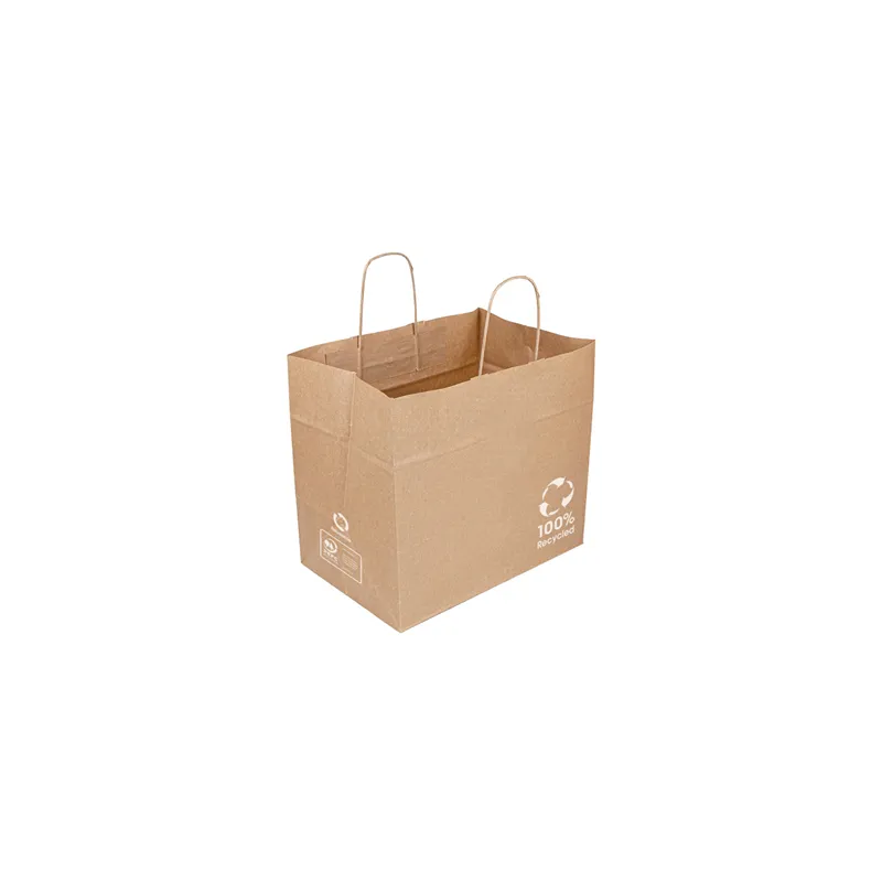 SACS SOS CATERING RECYCLÉS AVEC POIGNÉES  90 G/M2 32+21x28,5 CM NATUREL KRAFT (250 UNITÉ)