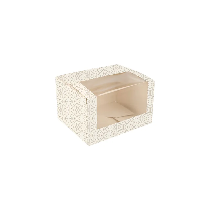 BOÎTES PÂTISSERIES AVEC FENÊTRE THEPACK 'DECO'  13x11x8 CM BLANC CARTON NANO-MICRO + OPP (50 UNITÉ)