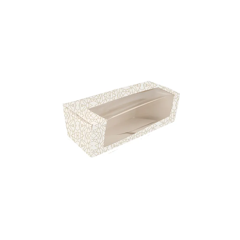 BOÎTES PÂTISSERIES AVEC FENÊTRE THEPACK 'DECO'  26x11x8 CM BLANC CARTON NANO-MICRO + OPP (50 UNITÉ)
