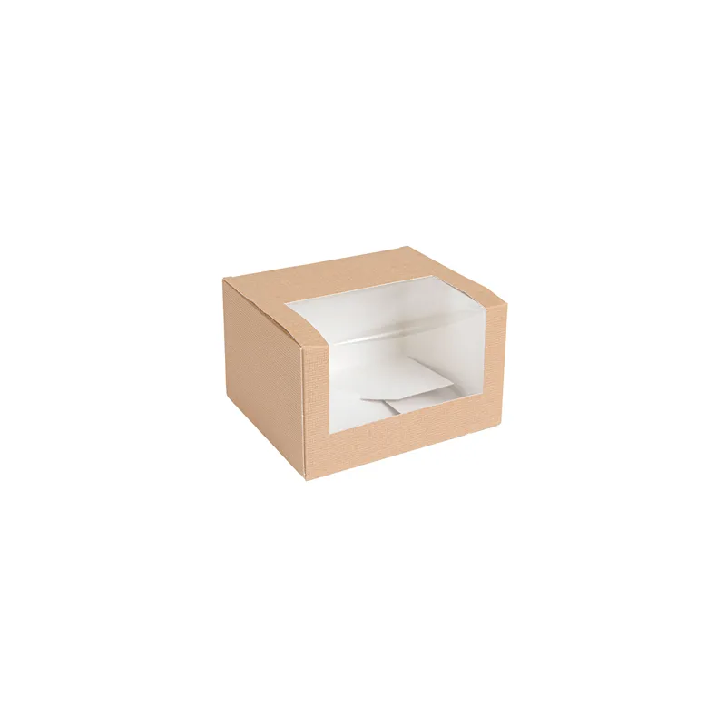BOÎTES PÂTISSERIES AVEC FENÊTRE THEPACK  11x13x8 CM NATUREL CARTON NANO-MICRO + OPP (800 UNITÉ)