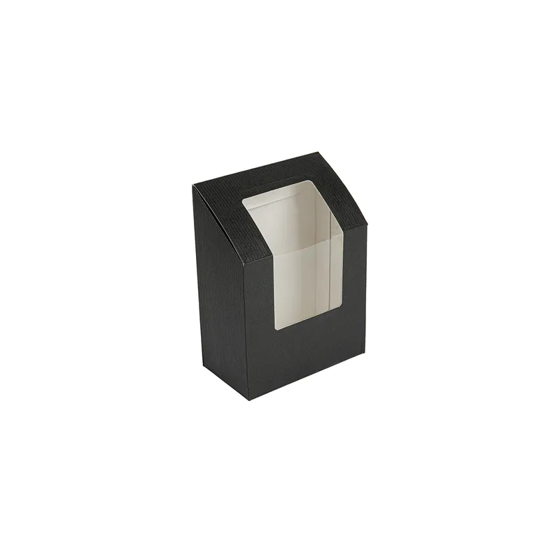 BOÎTES TORTILLA-WRAP AVEC FENÊTRE THEPACK  9,2x5,1x9,2/12,5 CM NOIR CARTON NANO-MICRO + OPP (600 UNITÉ)