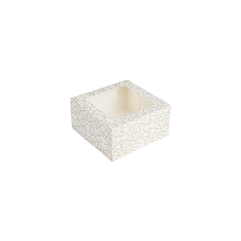 BOÎTES PATISSERIES AVEC FENÊTRE THEPACK 'DECO'  16x16x8 CM BLANC CARTON NANO-MICRO + OPP (50 UNITÉ)
