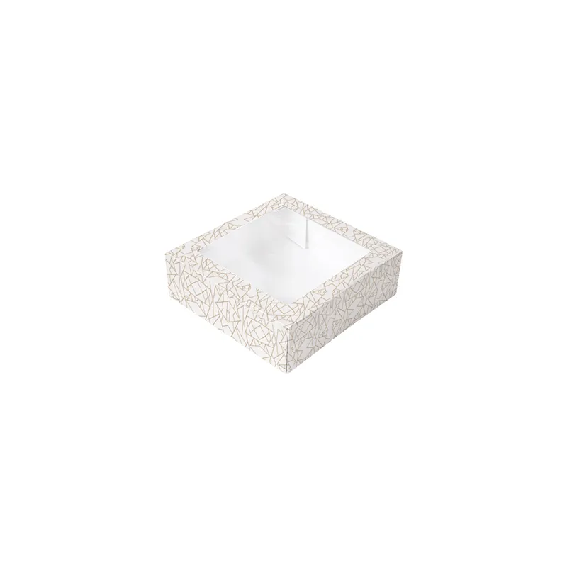 BOÎTES PATISSERIES AVEC FENÊTRE THEPACK 'DECO'  26x26x8 CM BLANC CARTON NANO-MICRO + OPP (50 UNITÉ)