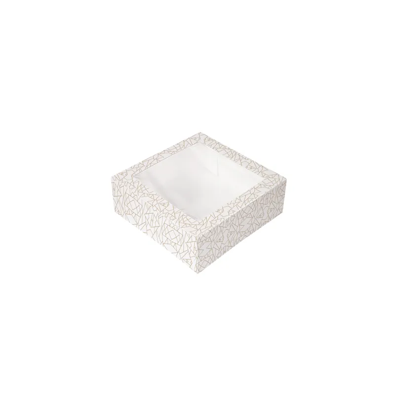 BOÎTES PATISSERIES AVEC FENÊTRE THEPACK 'DECO'  30x30x8 CM BLANC CARTON NANO-MICRO + OPP (50 UNITÉ)