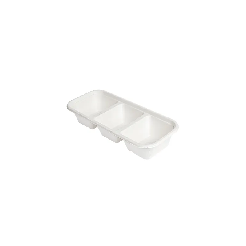 PLATEAUX 3 COMPART BIONIC 500 ML 22,5x9,6x4,3 CM BLANC BAGASSE (600 UNITÉ)