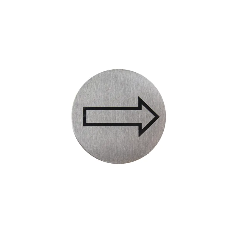 PLAQUE AUTOADHESIVE "FLÈCHE"   Ø 7,5 CM ARGENTE INOX (1 UNITÉ)