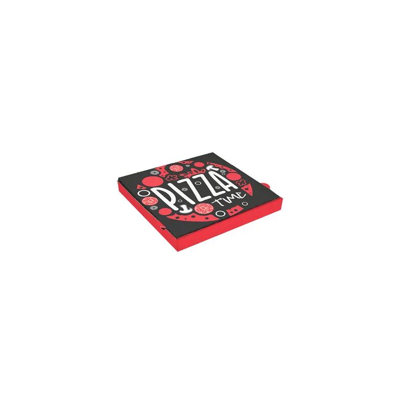BOÎTES PIZZA 'PIZZA TIME'   29x29x3,8 CM BLANC CARTON MICROCANAL (100 UNITÉ)