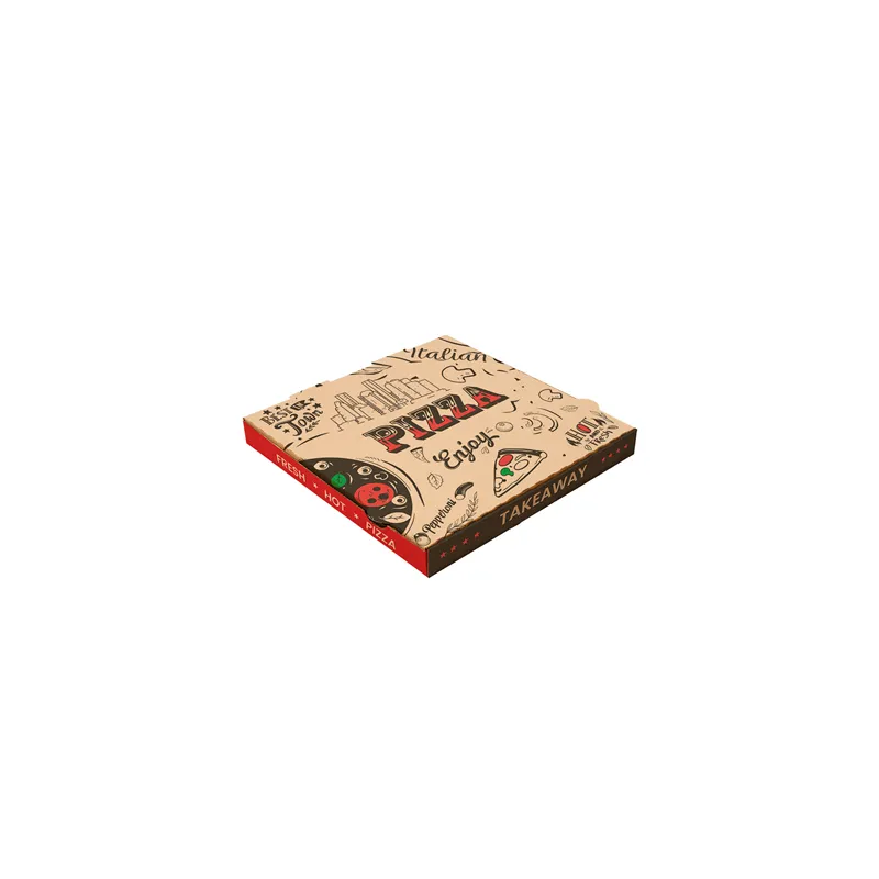 BOÎTES PIZZA 'ENJOY PIZZA'   40x40x3,8 CM NATUREL CARTON MICROCANAL (100 UNITÉ)