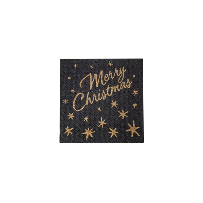 SERVIETTES "DOUBLE POINT" ECOLABEL 'MERRY CHRISTMAS' 18 G/M2 20x20 CM NOIR OUATE (2400 UNITÉ) SERVIETTES "DOUBLE POINT" ECOLABEL 'MERRY CHRISTMAS' 18 G/M2 20x20 CM NOIR OUATE (2400 UNITÉ)