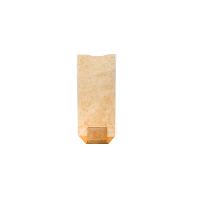 SACHETS AVEC BASE ET FENÊTRE PP   12x26 CM NATUREL KRAFT (100 UNITÉ)