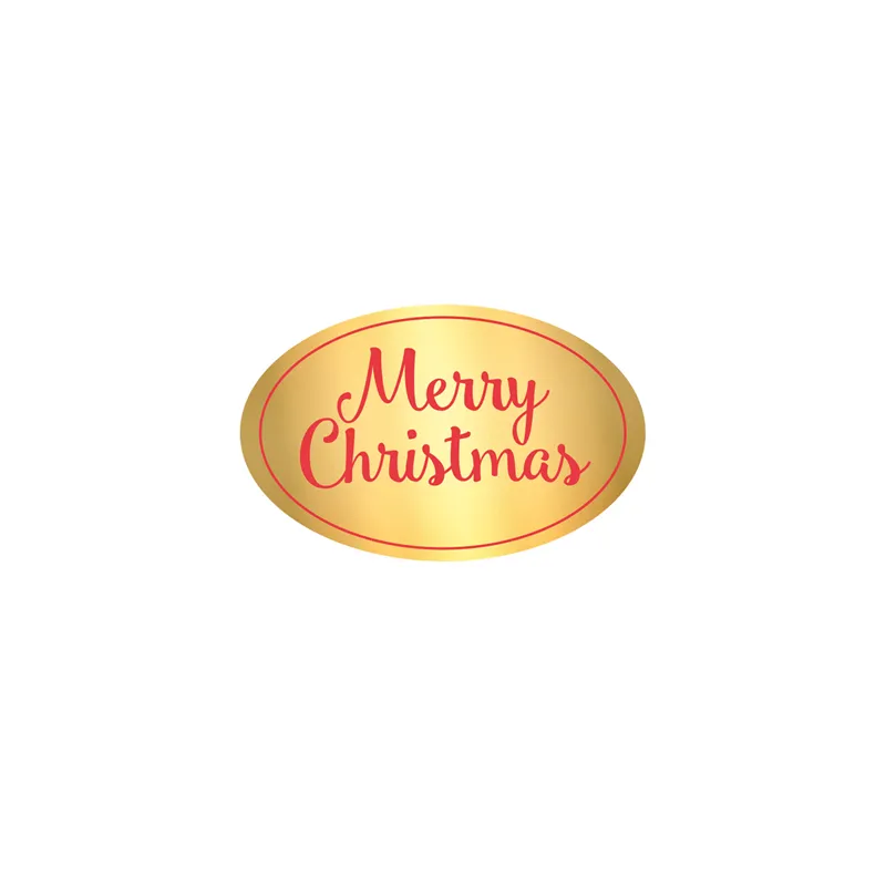 1000 U. ETIQUETTE "MERRY CHRISTMAS"  5,5x3,5 CM DORE ADHESIF (1 UNITÉ)