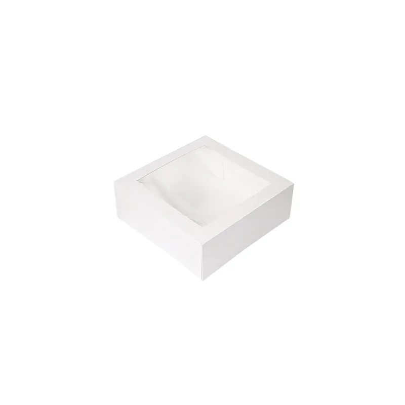 BOÎTES PÂTISSERIES AVEC FENÊTRE THEPACK  28x28x10 CM BLANC CARTON NANO-MICRO + OPP (100 UNITÉ)