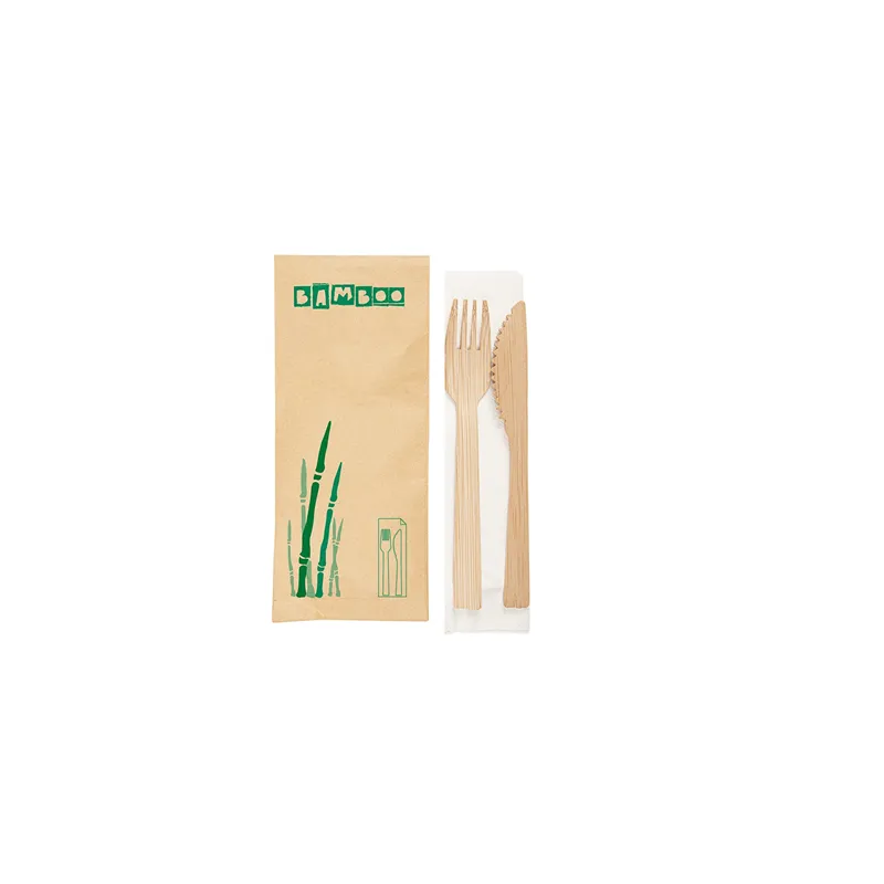 SET 3/1 COUVERTS +SERVIETTE BAMBOO  17 CM NATUREL BAMBOU (50 UNITÉ)