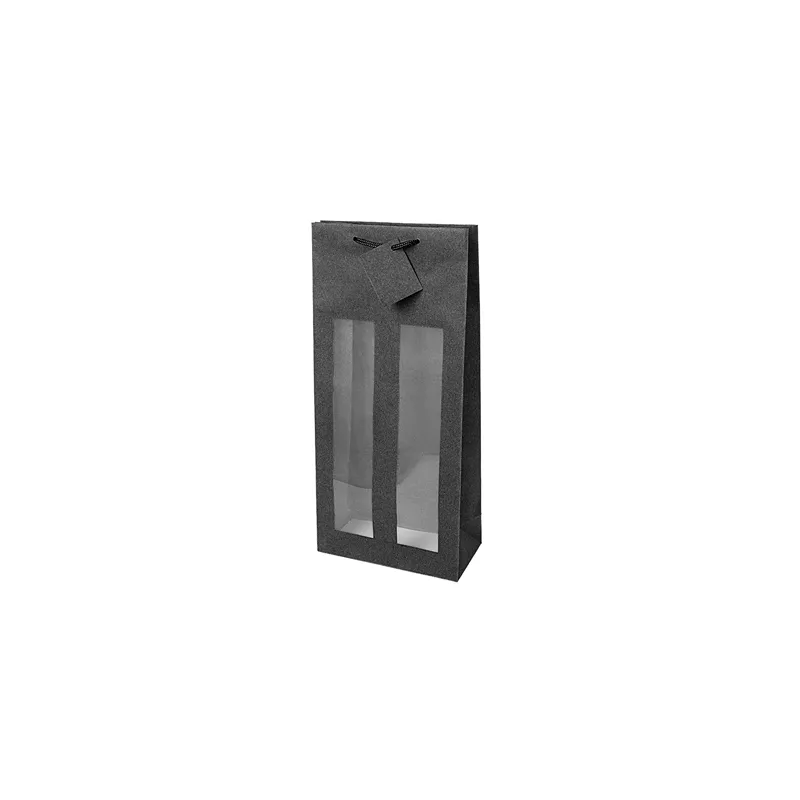 10 U. SAC PORTE-BOUTEILLES CORDE  350 G/M2 18+8,8x38 CM NOIR KRAFT (10 UNITÉ)