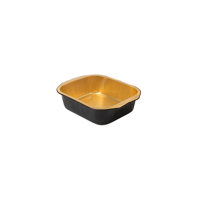 RÉCIPIENTS LAQUÉS  497 ML 15,7x12,4x4 CM NOIR/OR ALUMINIUM (50 UNITÉ)