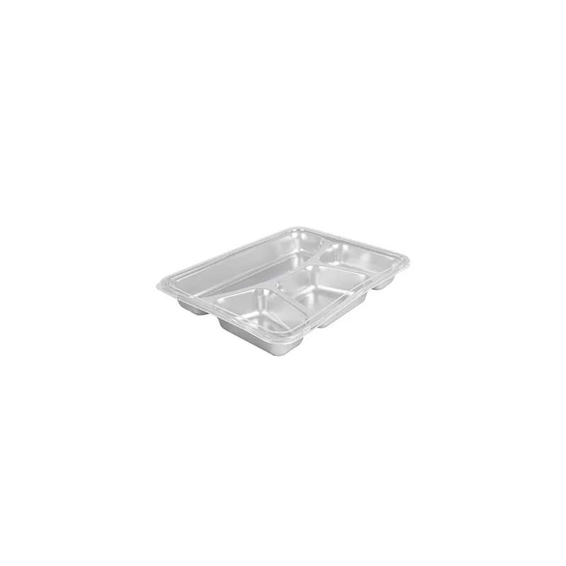 PLATEAU AVEC 4 COMPARTIMENTS + COUVERCLE ARTINOX  28x22x4 CM ARGENTE INOX (6 UNITÉ)