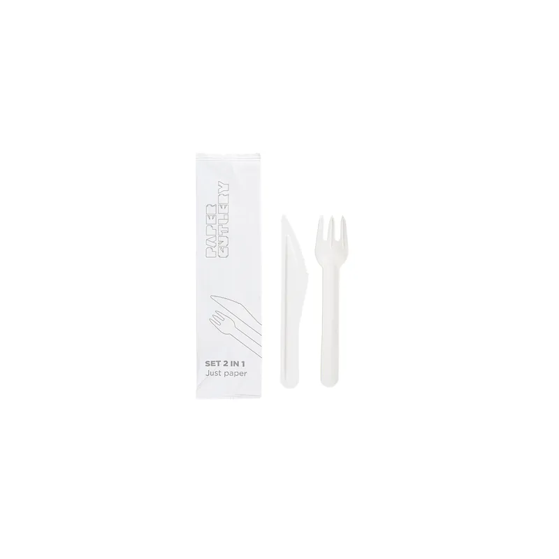 SET 2/1 FOURCHETTE, COUTEAU PAPER CUTLERY  15,8 CM BLANC PAPIER (100 UNITÉ)