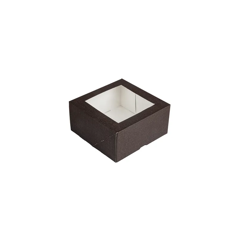 BOÎTES PATISSERIES AVEC FENÊTRE THEPACK  16x16x8 CM CHOCOLAT CARTON NANO-MICRO + OPP (200 UNITÉ)