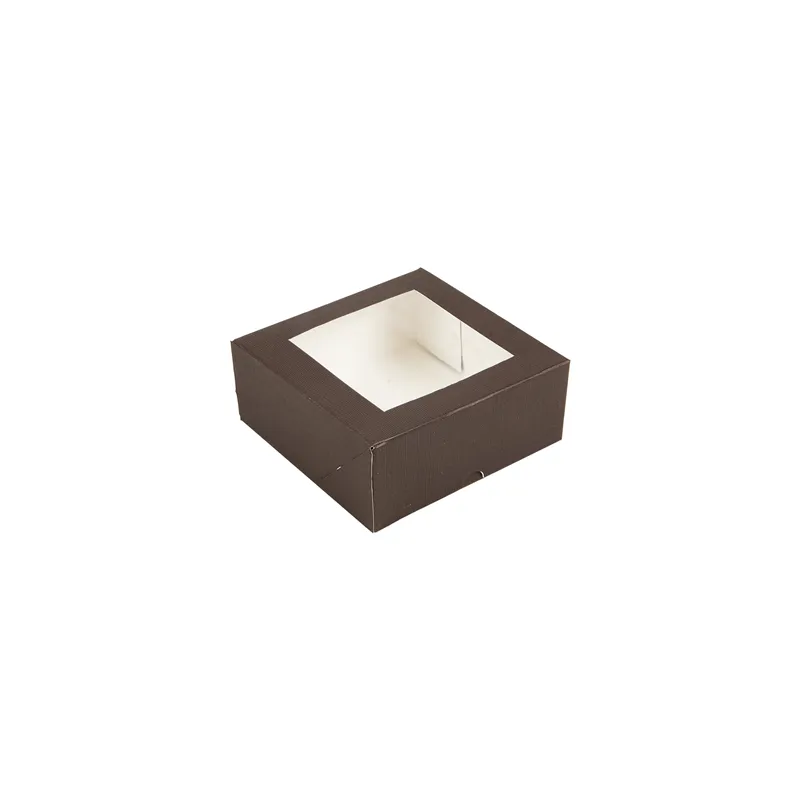 BOÎTES PATISSERIES AVEC FENÊTRE THEPACK  18x18x7,5 CM CHOCOLAT CARTON NANO-MICRO + OPP (200 UNITÉ)
