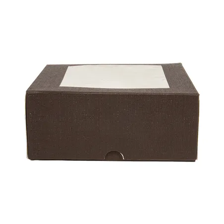 BOÎTES PATISSERIES AVEC FENÊTRE THEPACK  18x18x7,5 CM CHOCOLAT CARTON NANO-MICRO + OPP (200 UNITÉ)
