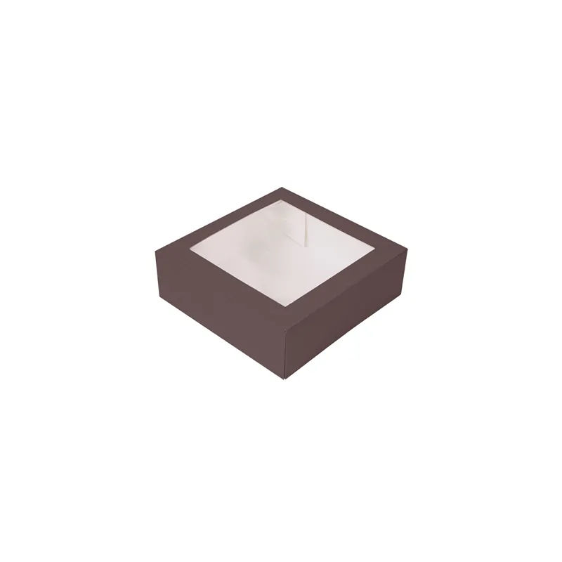 BOÎTES PÂTISSERIES AVEC FENÊTRE THEPACK  23x23x7,5 CM CHOCOLAT CARTON NANO-MICRO + OPP (200 UNITÉ)