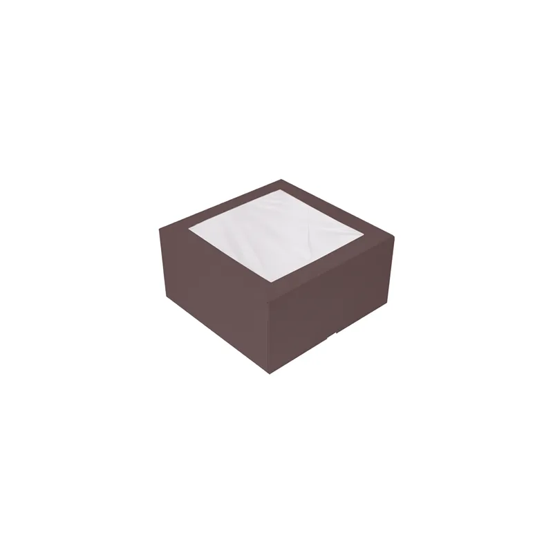 BOÎTES PÂTISSERIES AVEC FENÊTRE THEPACK  24x24x12 CM CHOCOLAT CARTON NANO-MICRO + OPP (100 UNITÉ)
