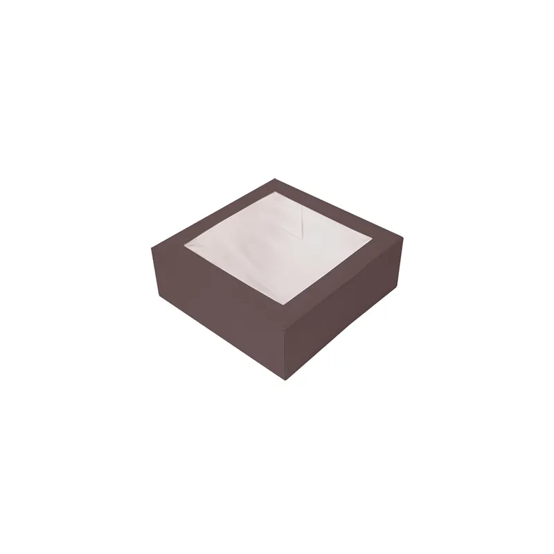 BOÎTES PATISSERIES AVEC FENÊTRE THEPACK  26x26x8 CM CHOCOLAT CARTON NANO-MICRO + OPP (100 UNITÉ)