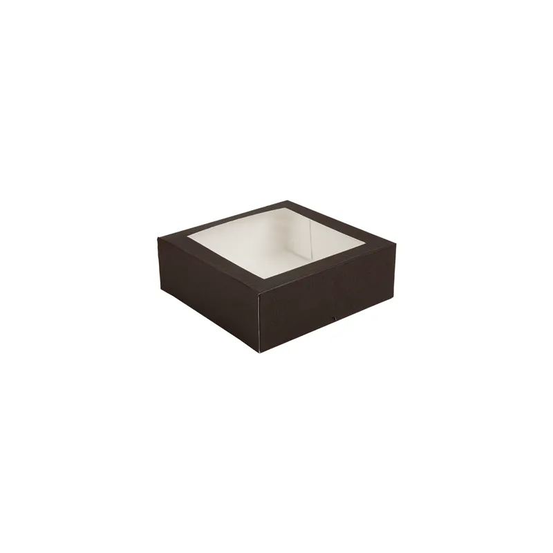 BOÎTES PÂTISSERIES AVEC FENÊTRE THEPACK  28x28x10 CM CHOCOLAT CARTON NANO-MICRO + OPP (100 UNITÉ)
