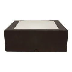 BOÎTES PÂTISSERIES AVEC FENÊTRE THEPACK 28x28x10 CM CHOCOLAT CARTON NANO-MICRO + OPP (100 UNITÉ)