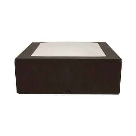 BOÎTES PÂTISSERIES AVEC FENÊTRE THEPACK  28x28x10 CM CHOCOLAT CARTON NANO-MICRO + OPP (100 UNITÉ)