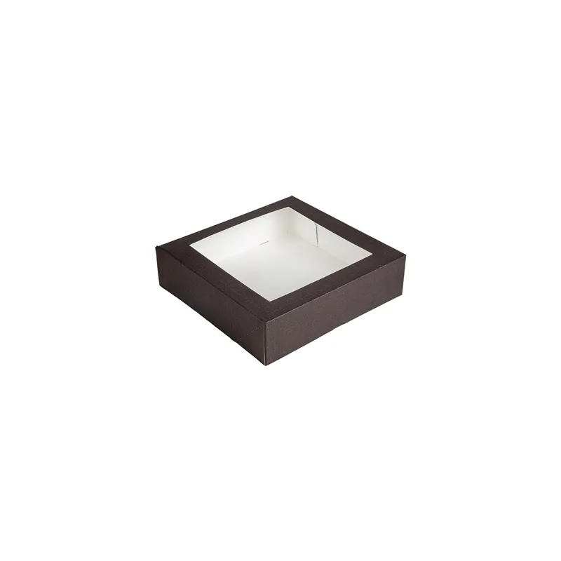 BOÎTES PATISSERIES AVEC FENÊTRE THEPACK  30x30x8 CM CHOCOLAT CARTON NANO-MICRO + OPP (100 UNITÉ)