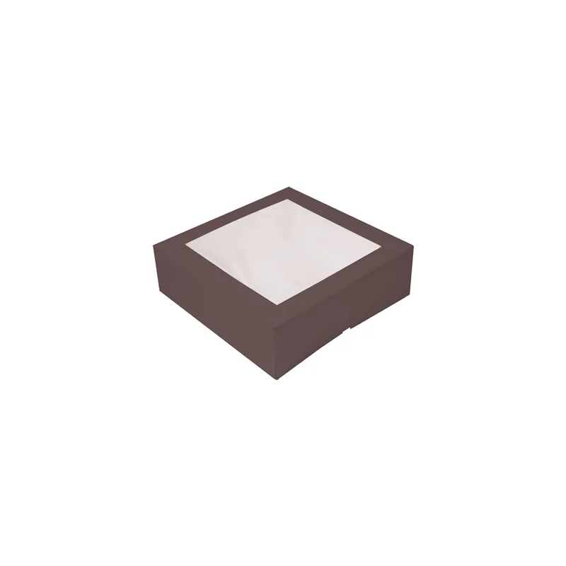 BOÎTES PÂTISSERIES AVEC FENÊTRE THEPACK  32x32x10 CM CHOCOLAT CARTON NANO-MICRO + OPP (100 UNITÉ)