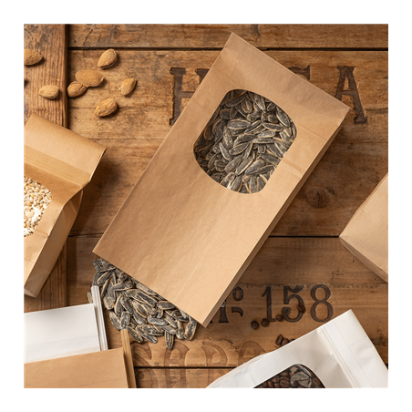 SACS SOS AVEC FENÊTRE 3600 GR 60 G/M2 + 25µ OPP 15+9x28 CM NATUREL KRAFT (500 UNITÉ)