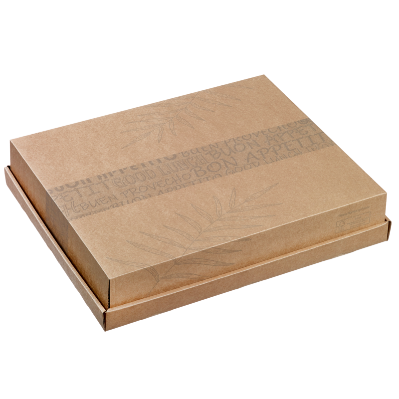 plateau-repas Ecokraft avec couvercle décor feuille