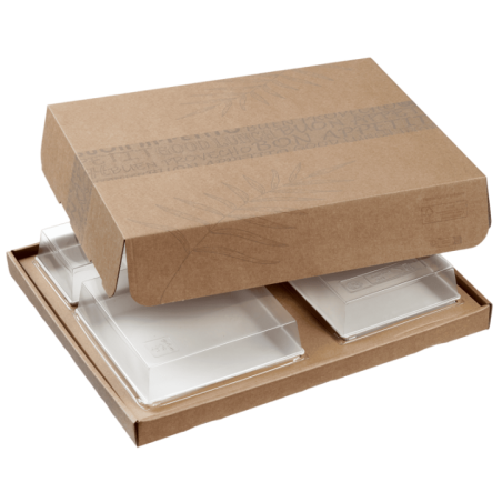 plateau-repas Ecokraft avec couvercle décor feuille