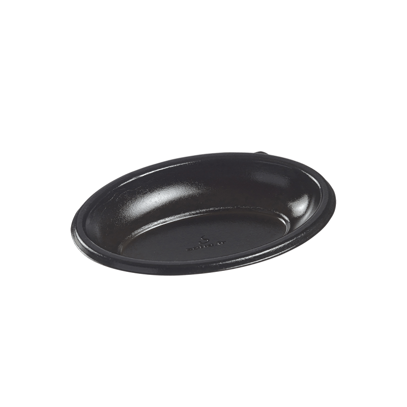 Assiette Galaxie ovale pulpe de canne avec lamination noire 131x86x22 mm