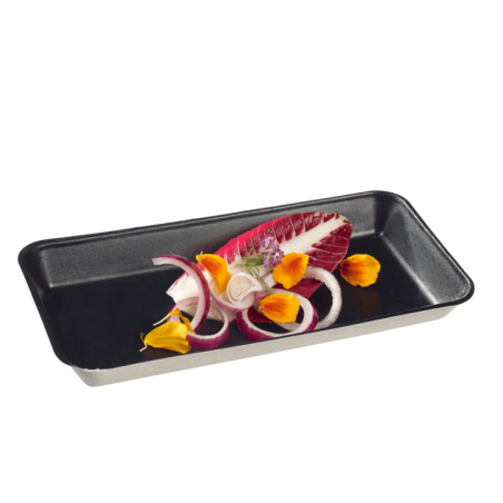 Assiette Kanopée pulpe de canne avec lamination noire 200x100 mm