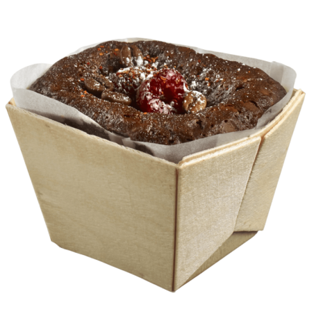 Barquette bois carrée haute + papier cuisson 180 ml