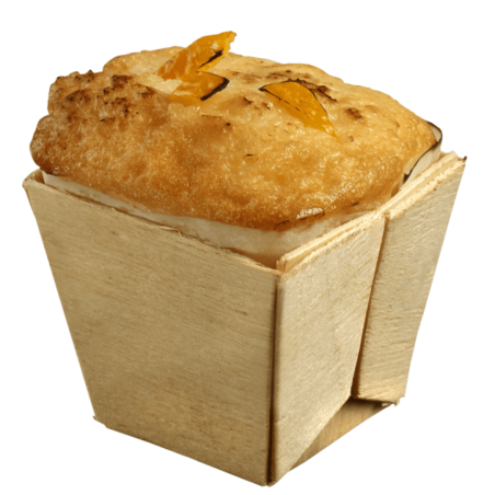 Barquette bois carrée haute + papier cuisson 65 ml