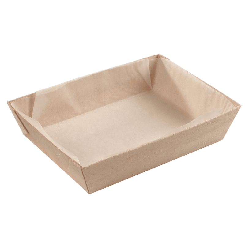 Barquette bois rectangle + papier cuisson 815 ml