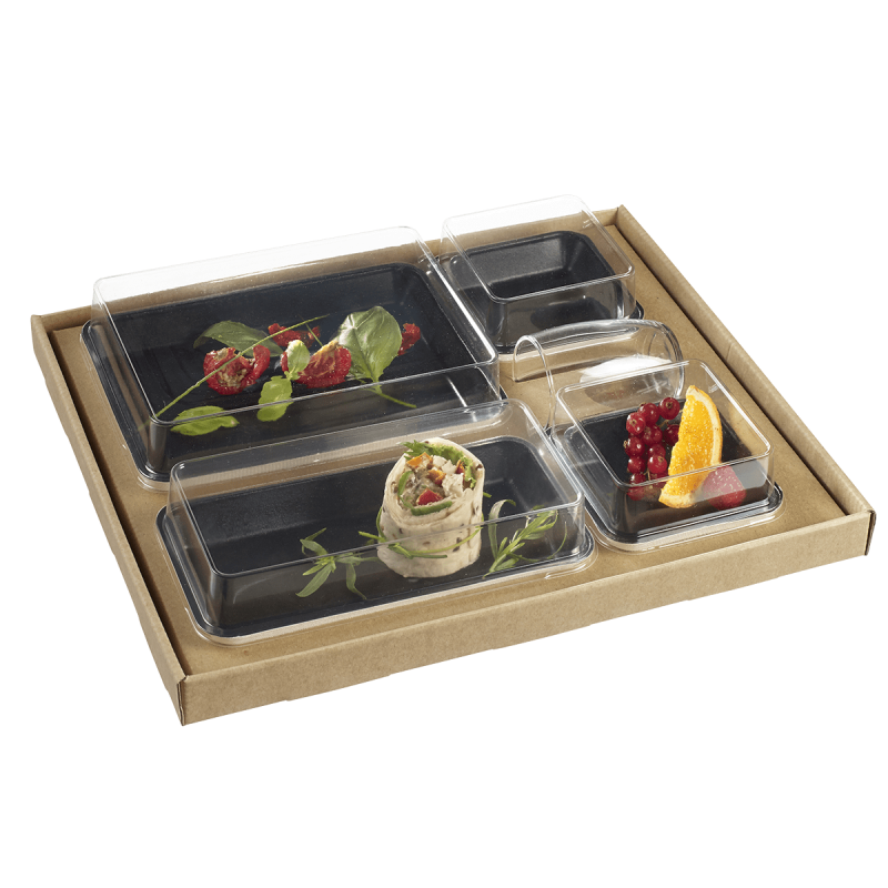 Kit plateau-repas Ecokraft vaisselle Kanopée noire laminée + couvercle