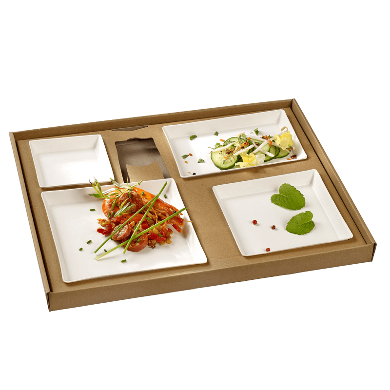 Kit plateau-repas Ecokraft vaisselle Quartz blanche + couvercle